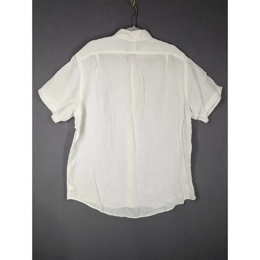 Polo Ralph Lauren Mens XL 100% Linen White Button Up Shirt Long Sleeve